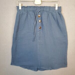 Emery Rose Blue Paper Bag Skirt 100% Cotton Lightweight Gauze XL Hidden Pockets